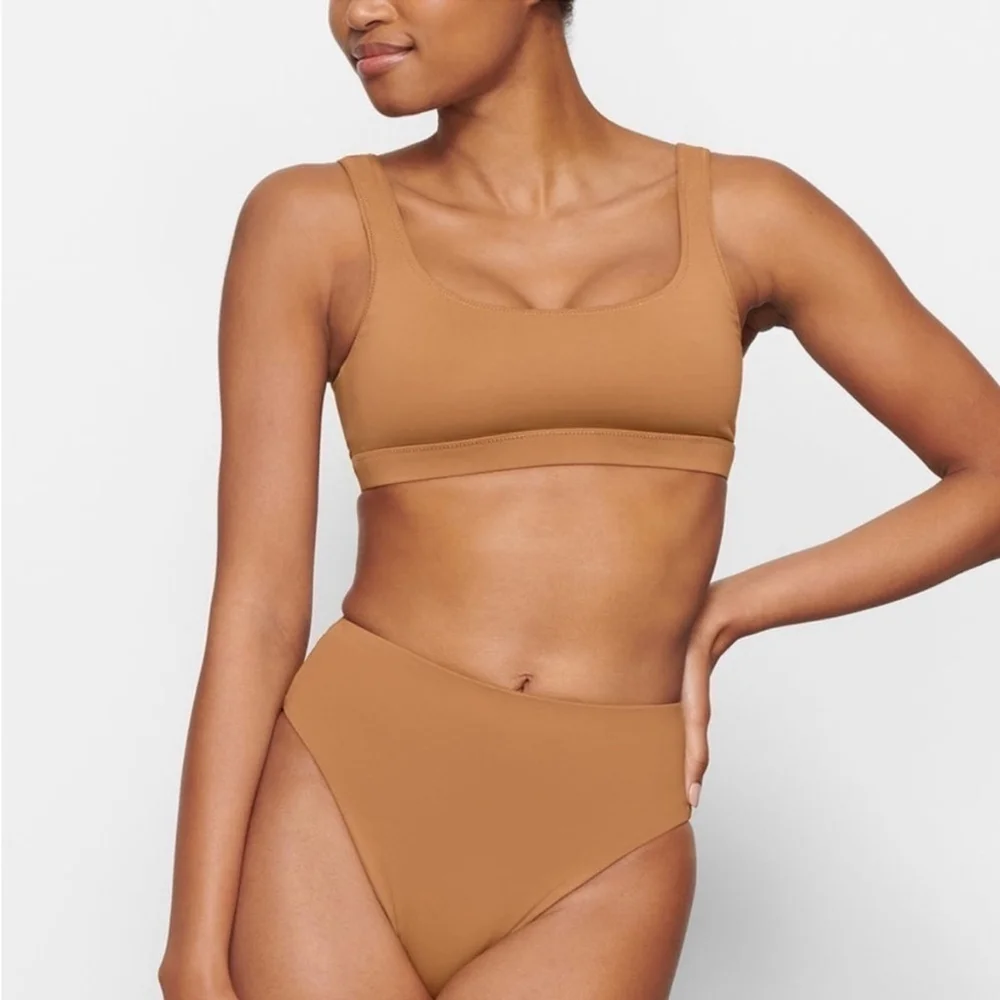 Skims Swim Almond Recycled Swim Mid Waist Bikini Bottom Almond Size XXS